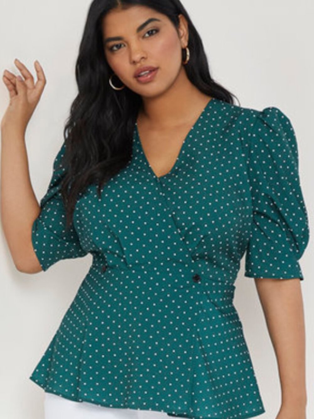 Eloquii Green Polka Dot Wrap Top 18